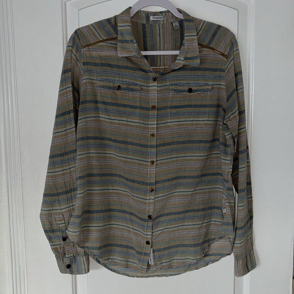 Toad&Co Striped Button-Down Shirt in Olive, Blue, Tan